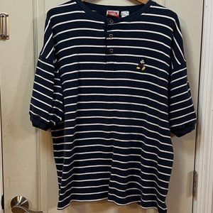 Mickey, Inc. Men's L/XL 100% Cotton S/S crew neck polo w/Mickey logo. Blue/White